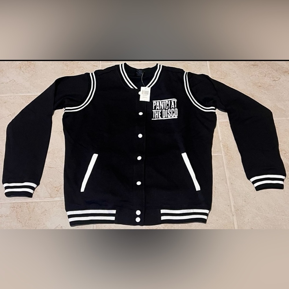 Panic At‎ The Disco Girls Varsity Jacket, BLACK AND WHITE XXL